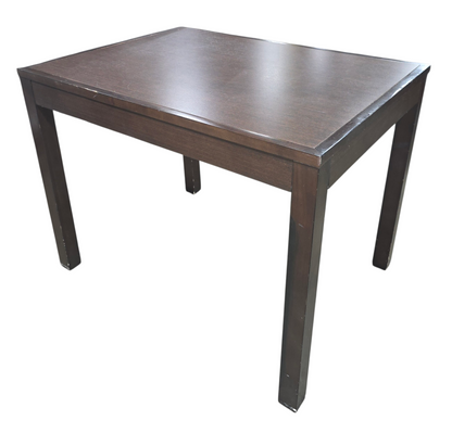 Small square dining table with dark wood finish