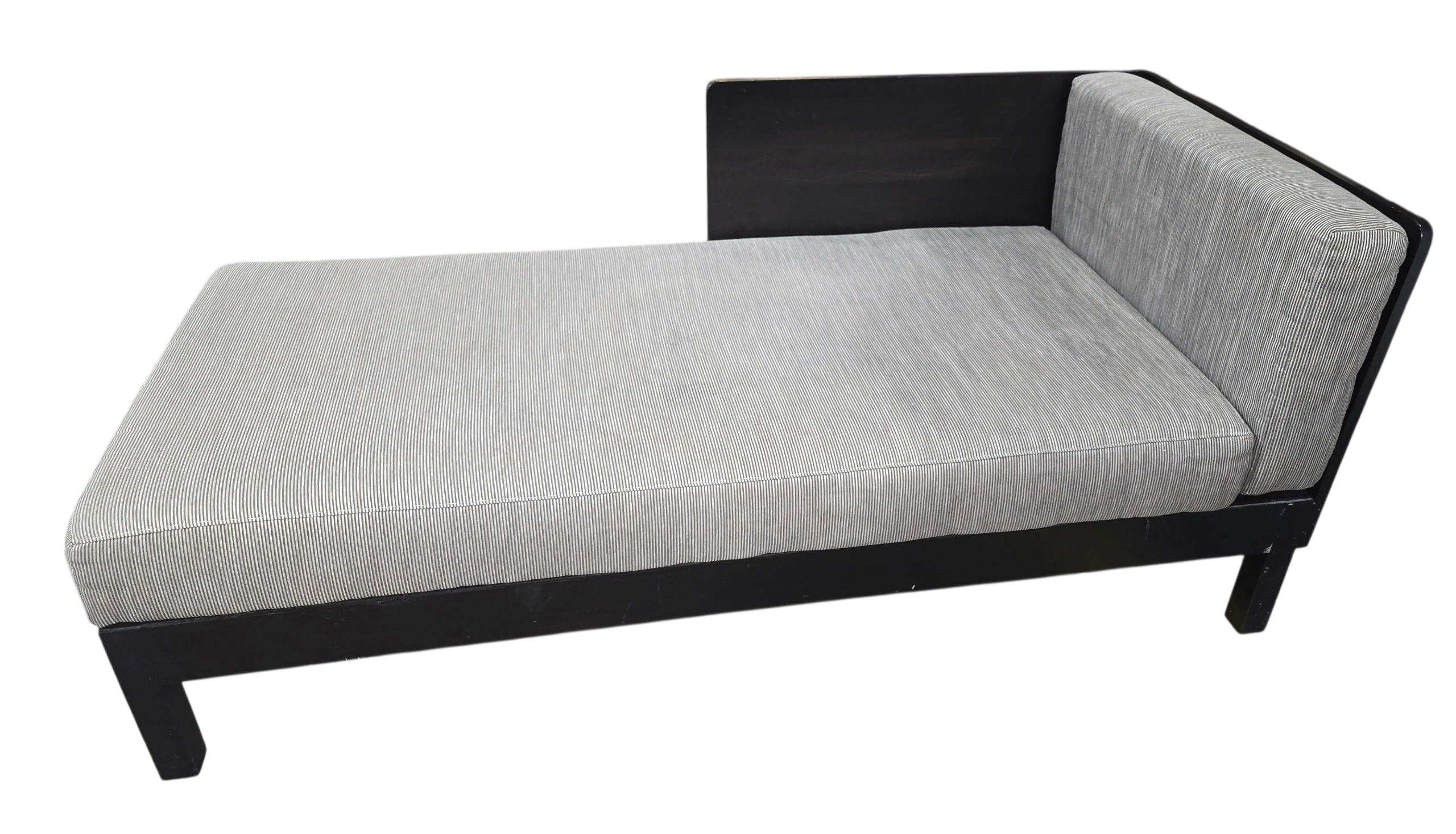 Solid wood chaise lounge with built-in cushions measuring 66 x 30 x 17, used and in good condition