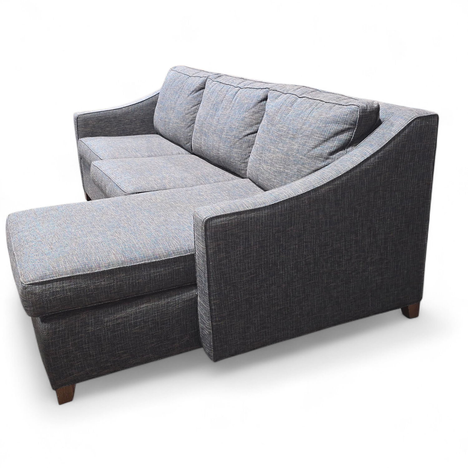 Side angle of Southfield sectional sofa sleeper showing chaise lounge, used and in good condition.