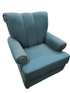 Teal upholstered accent chair with patterned fabric used in good condition