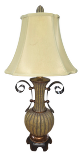 Front view of urn-style decorative table lamp with bronze base