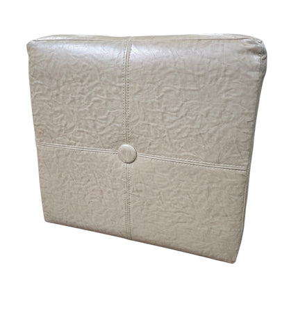 SHL quality used 18 inch cream faux leather cube ottoman with button tufting and stitched panel design sourced from an upscale resort