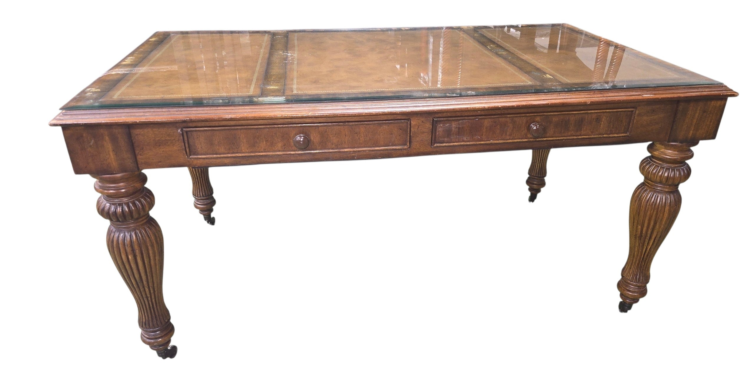 SHL used Drexel Heritage Covington Park executive writing desk with glass top and two storage drawers sourced from an upscale resort