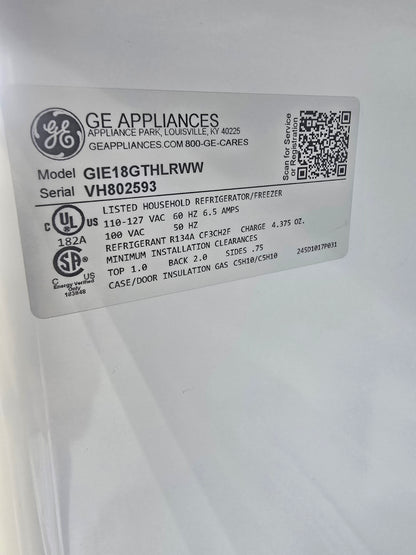 Used GE GIE18GTHLRWW refrigerator model label SHL