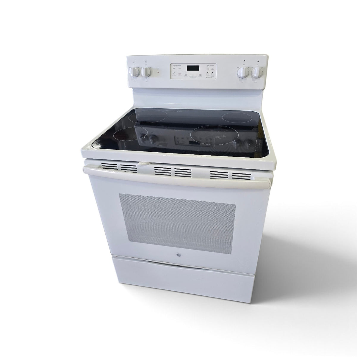 Used GE JB625DK white electric range front view SHL