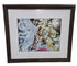 SHL used abstract framed wall art print with dark wood-tone frame, white matting, and textured metallic design, measuring 39.25 inches wide by 34.5 inches high.