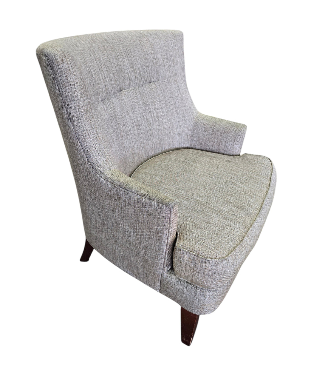 SHL used modern beige lounge chair with sloped arms and cushioned seat for living room or bedroom