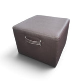 SHL used brown upholstered rolling ottoman rear side view