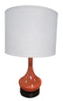 SHL quality used coral ceramic table lamp with white drum shade and dual built-in power outlets sourced from an upscale resort