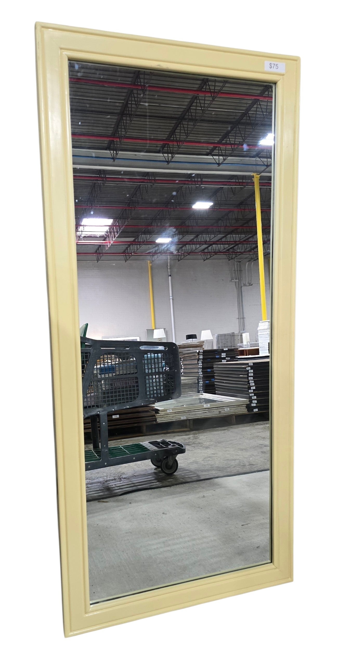 Used cream framed full length wall mirror measuring 30 inches wide by 66 inches high sourced from an upscale resort