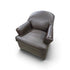 Used dark brown vinyl accent chair with padded arms, front view, SHL