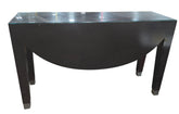 SHL used dark espresso sofa table with glass top and contemporary curved apron design sourced from an upscale resort