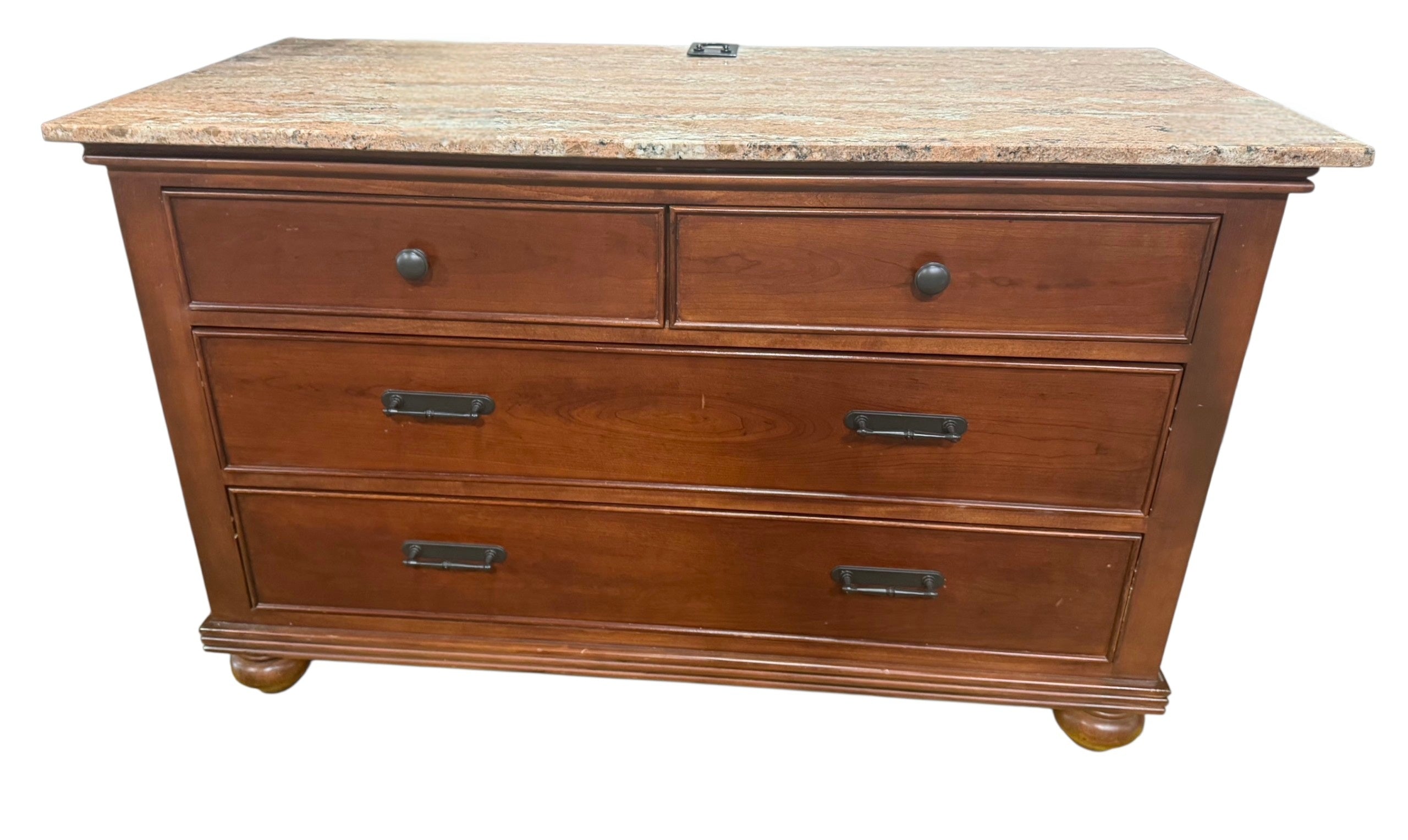 SHL quality used cherry TV dresser with genuine granite top and four storage drawers