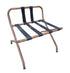 Used folding hotel luggage rack with durable brown metal frame and heavy-duty black support straps, sourced from an upscale resort by Southern Hospitality Liquidation in Cartersville, GA near Atlanta, Marietta, Kennesaw, and Rome.