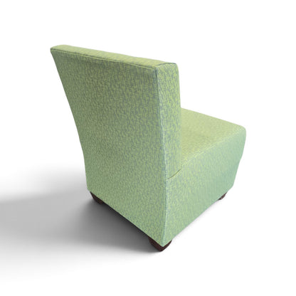 Used lime green patterned accent chair back view SHL