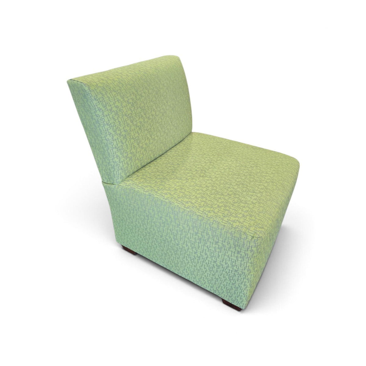 Used lime green geometric patterned armless chair side view SHL