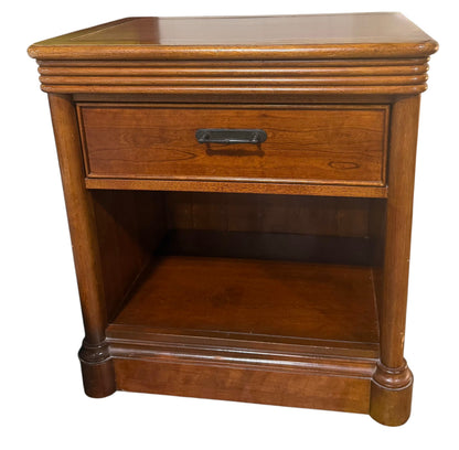 SHL quality used medium brown wood nightstand with drawer and open shelf