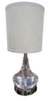 SHL quality used modern clear acrylic table lamp with white drum shade and dual built-in power outlets sourced from an upscale resort