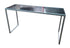 Used modern glass top sofa table with silver metal frame measuring 54 inches wide by 18 inches deep