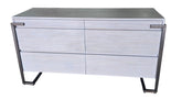 Used Montague 4 drawer gray wood dresser with soft close drawers and metal frame, sourced from an upscale resort by Southern Hospitality Liquidation in Cartersville, GA near Atlanta, Marietta, Kennesaw, and Rome.