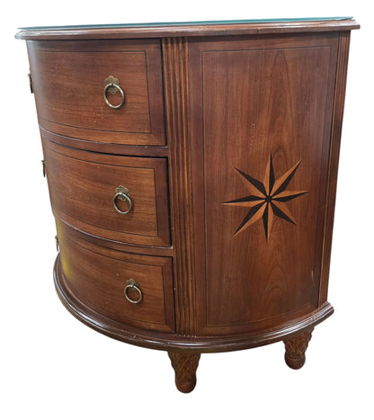 SHL used Nautica Home Lexington demilune cabinet showing decorative compass rose side panel