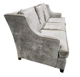 SHL used resort style sofa upholstered in soft light taupe velvet fabric sourced from an upscale resort