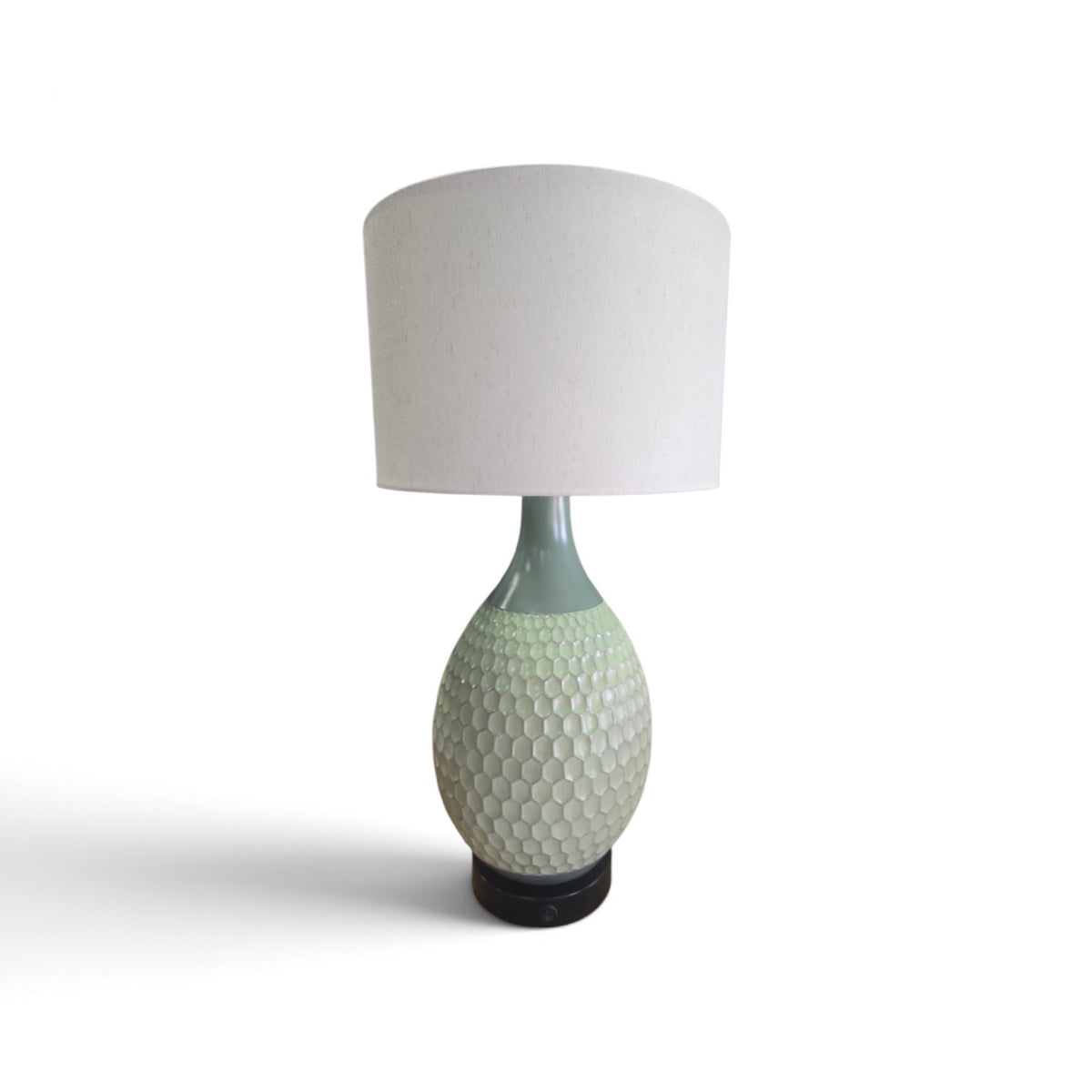 SHL used sage green table lamp with raised honeycomb texture