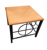 SHL used square accent table featuring a wood top and decorative black metal frame