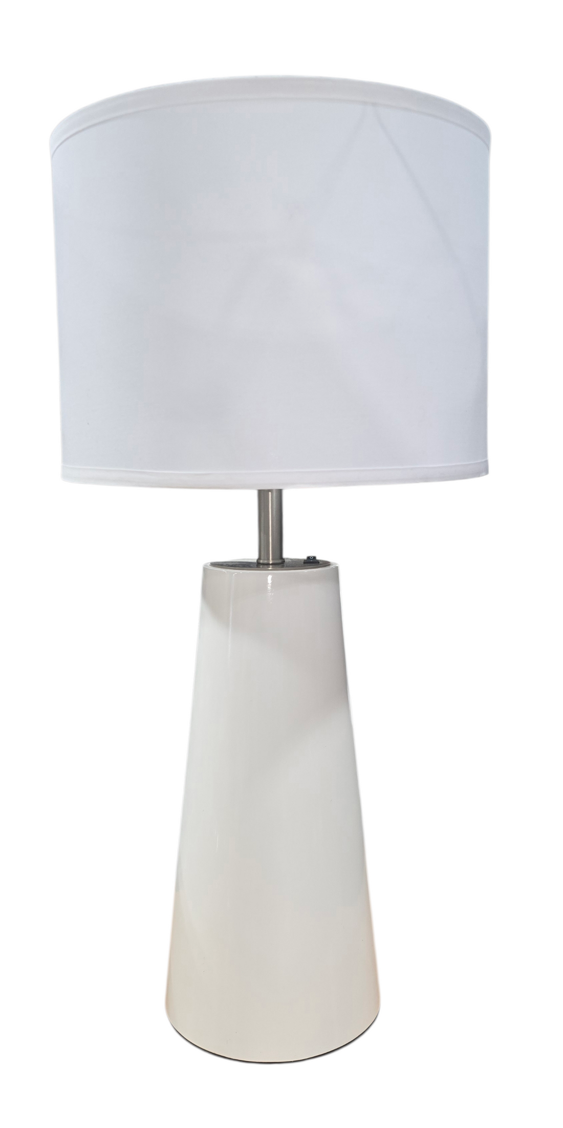 Front view of white cone-shaped modern table lamp
