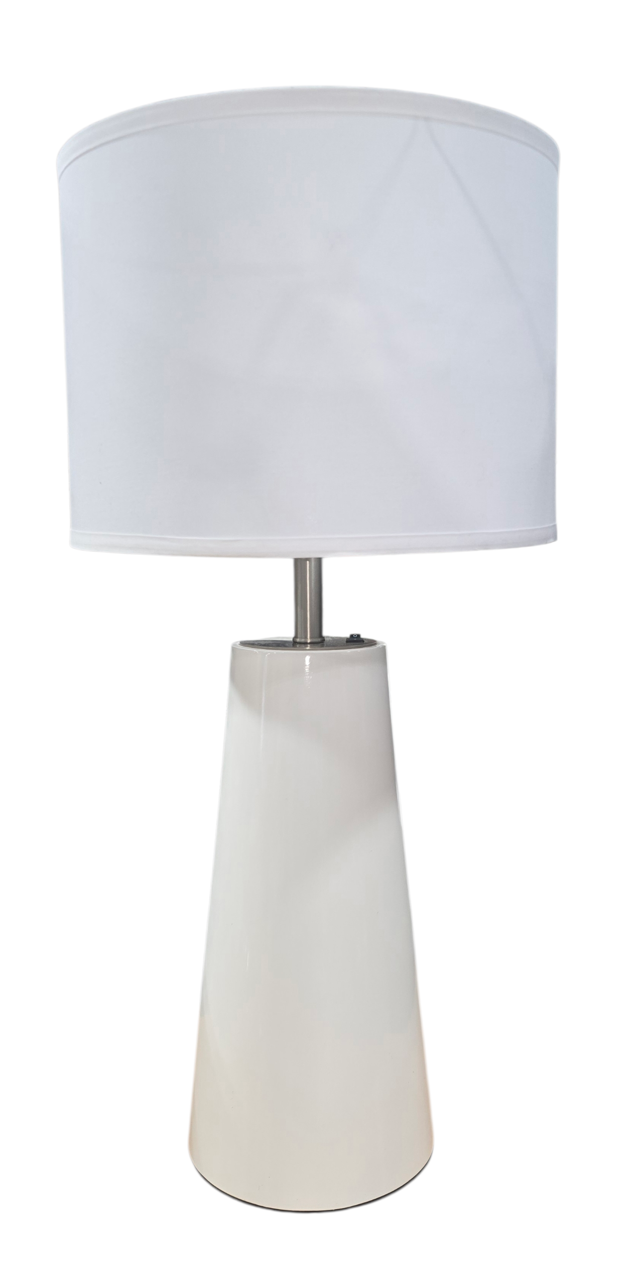 Front view of white cone-shaped modern table lamp