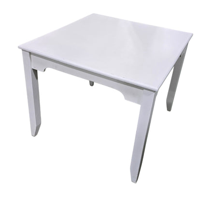 SHL angled view of compact white dining table measuring 36 x 38 x 30