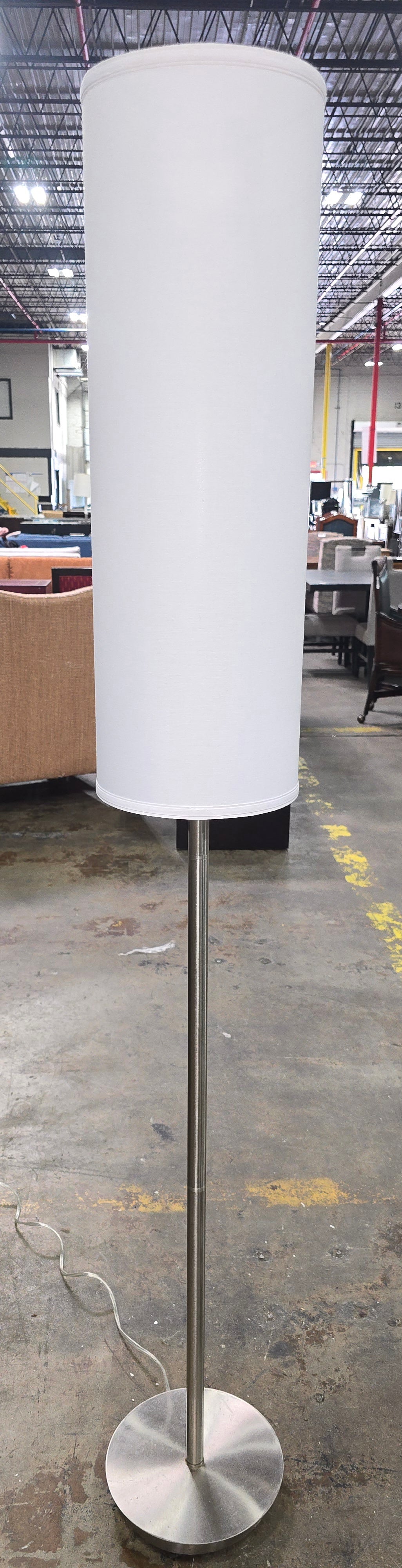 Close-up of white drum lamp shade