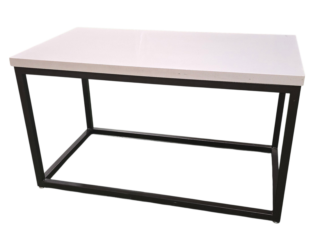 White granite top coffee table with metal base, used and in good condition