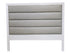 White framed headboard with gray upholstered horizontal padded panels measuring 65 x 66