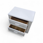 SHL top surface detail of white reeded nightstand, used and in good condition