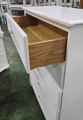 SHL close-up of drawer detail on white wood/MDF dresser, used and in good condition