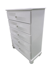 SHL side view of white wood/MDF dresser showing storage design, used and in good condition