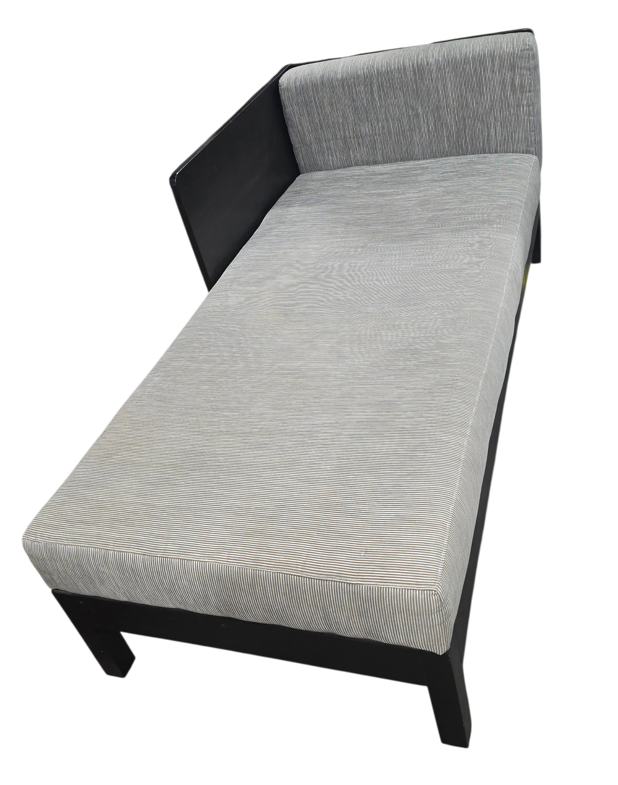 Front view of solid wood chaise lounge with fixed cushions