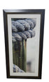 SHL framed nautical rope pier wall art featuring close up coastal dock ropes wrapped around wooden pilings measuring 19.5 x 29.5 used in good condition