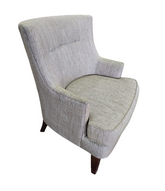 Used beige armchair with high back, cushioned seat, and espresso wood legs near Atlanta