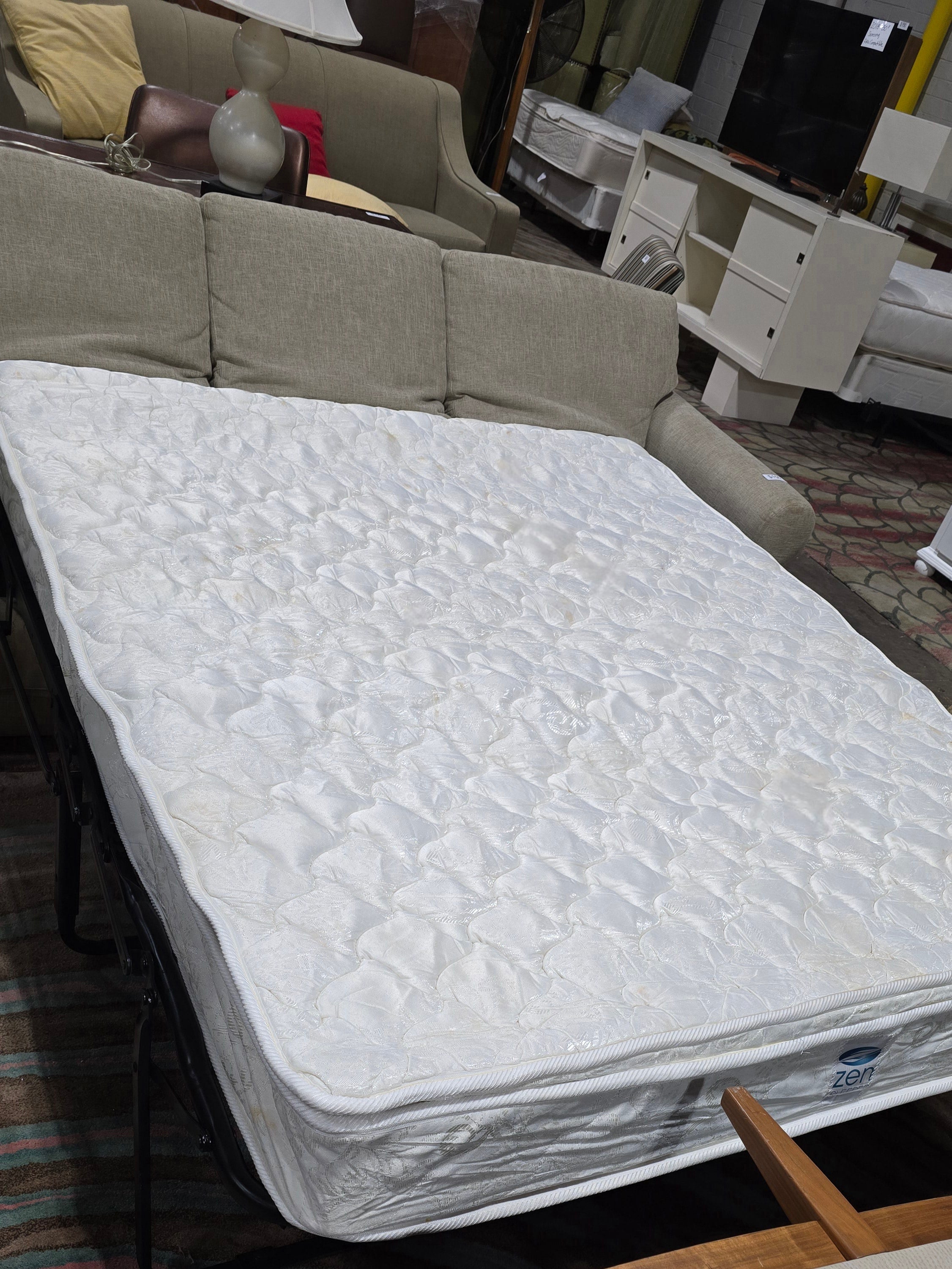 Zen queen mattress in the beige sleeper sofa