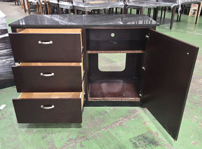 3 Drawer Credenza Cabinet with Granite Top – Mini Fridge Cabinet