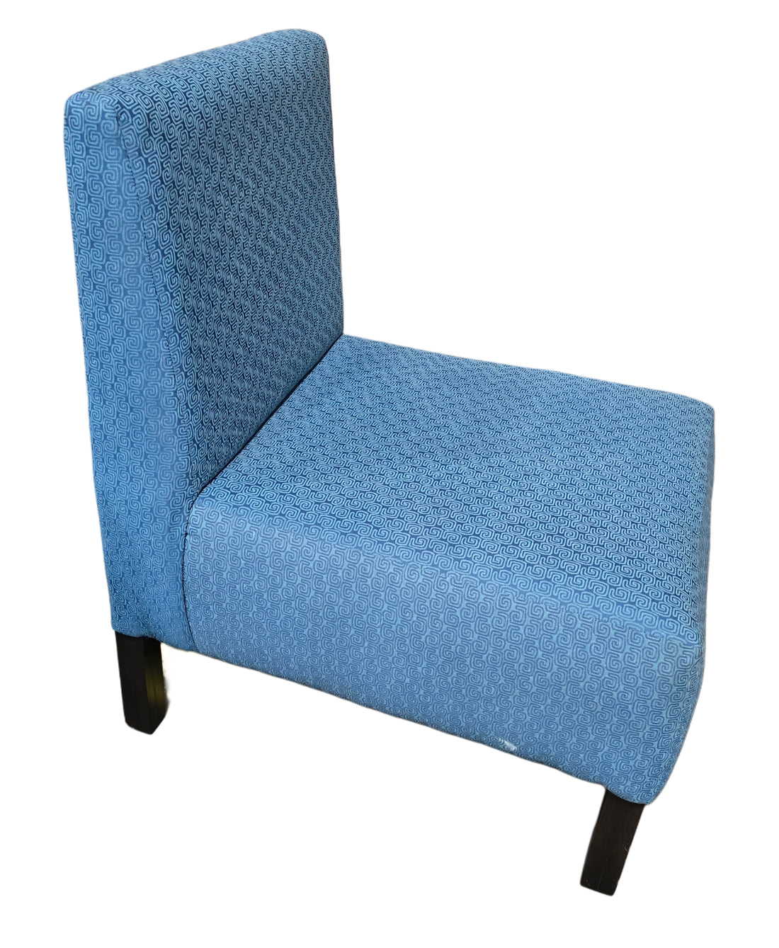Accent chair in blue slipper style with black wood legs, available at SHL Cartersville GA