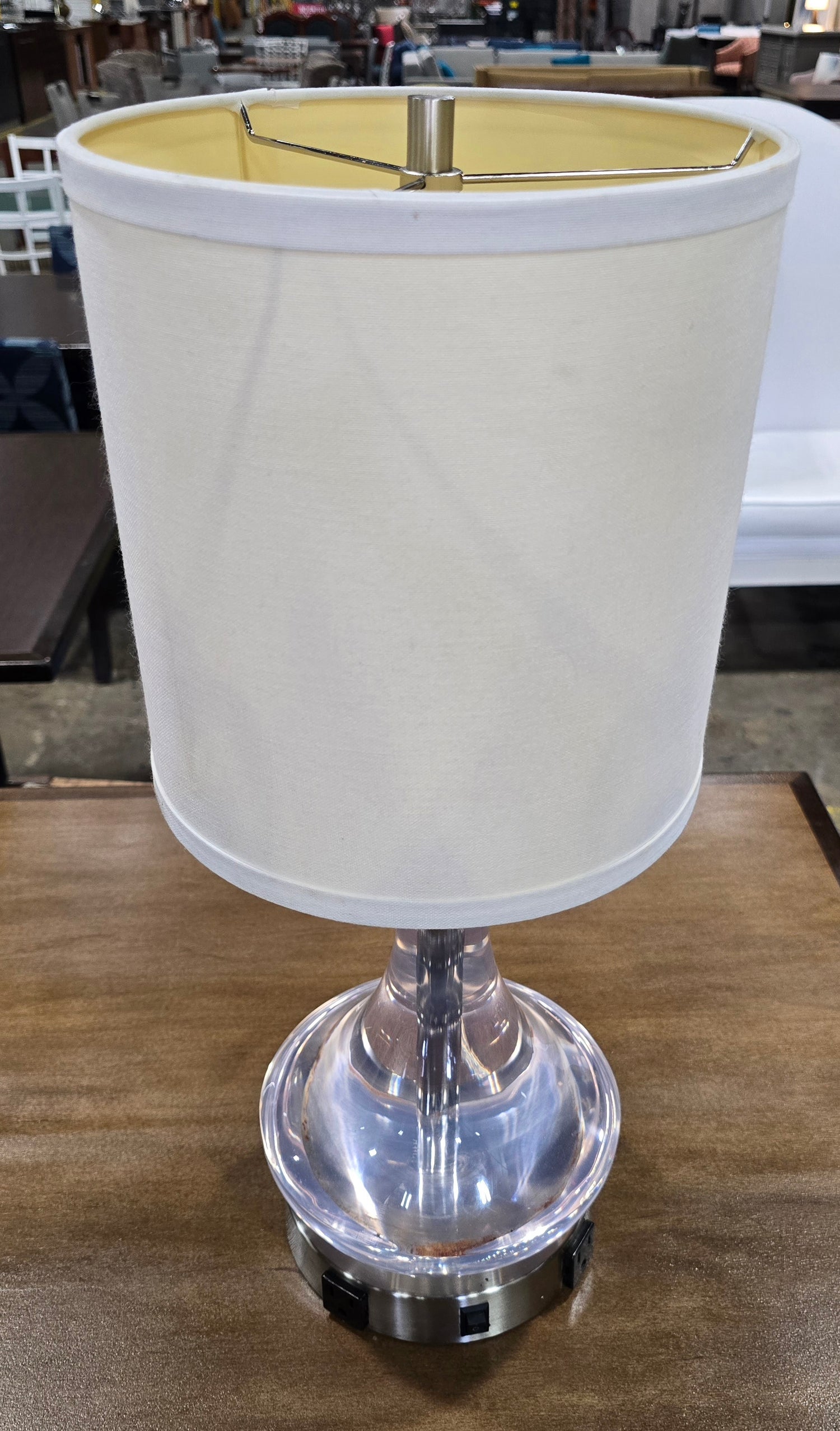 Clear Acrylic Table Lamp w/ Dual Power Outlets