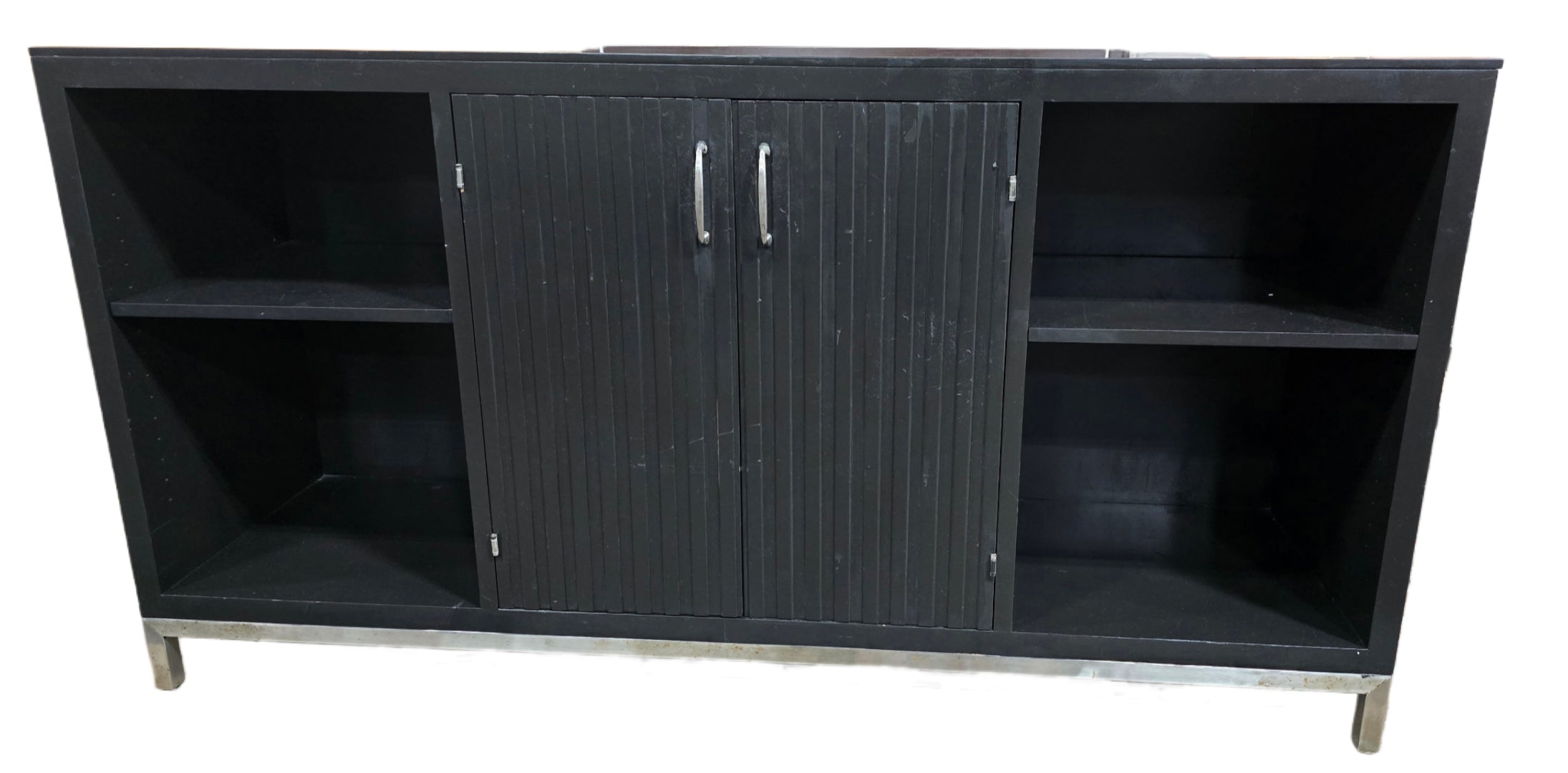 Black credenza with granite top, 70 x 18 x 36.5, pre-owned hotel furniture SHL Cartersville GA serving Northwest Georgia.