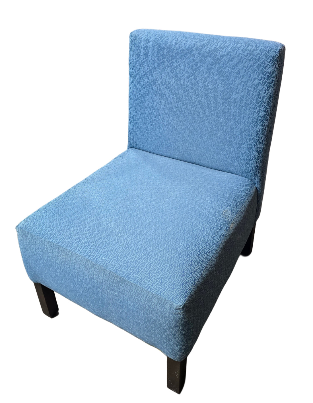Blue modern slipper chair with upholstered fabric and black legs, available at SHL Cartersville GA near Atlanta
