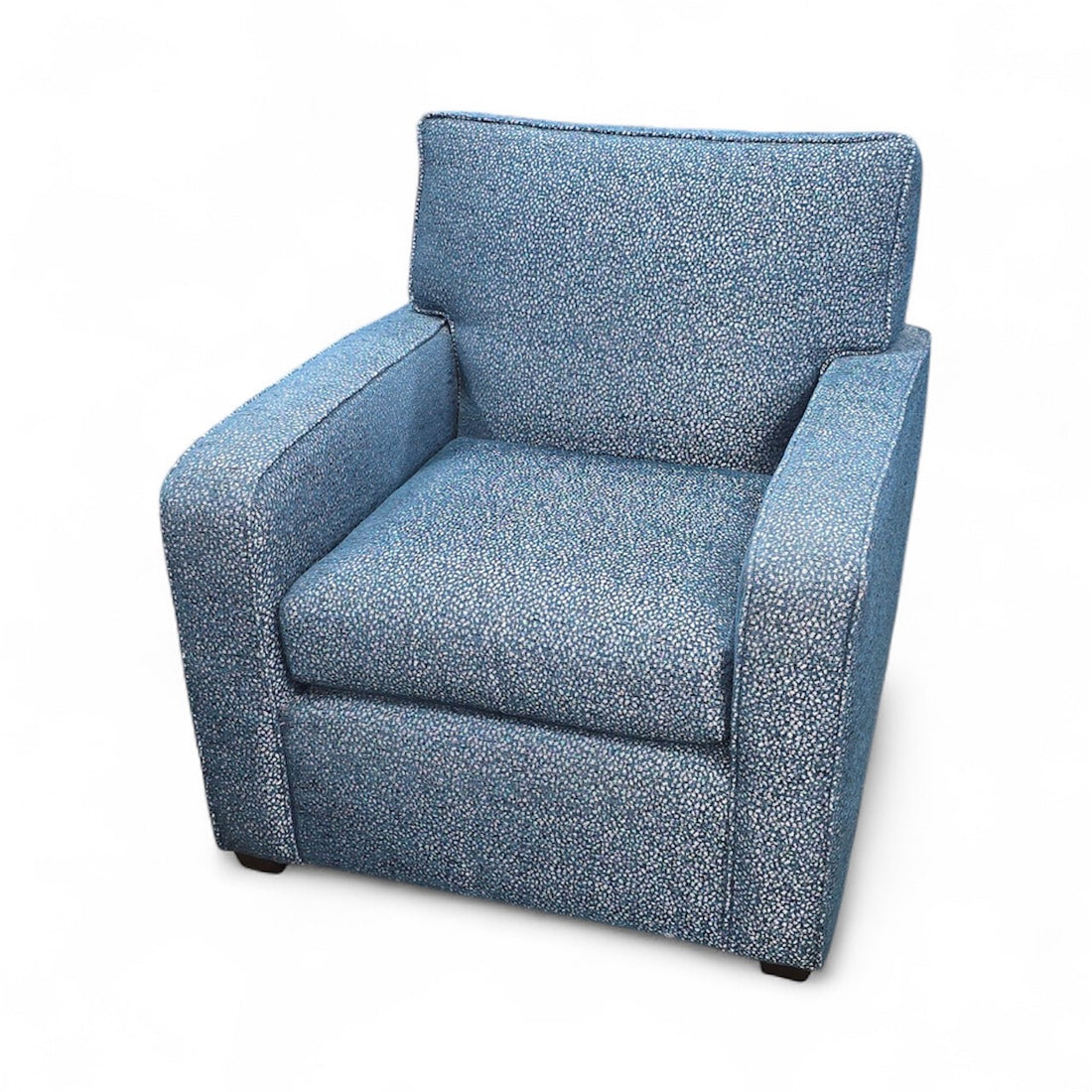 Front view of blue upholstered accent chair from SHL hotel furniture