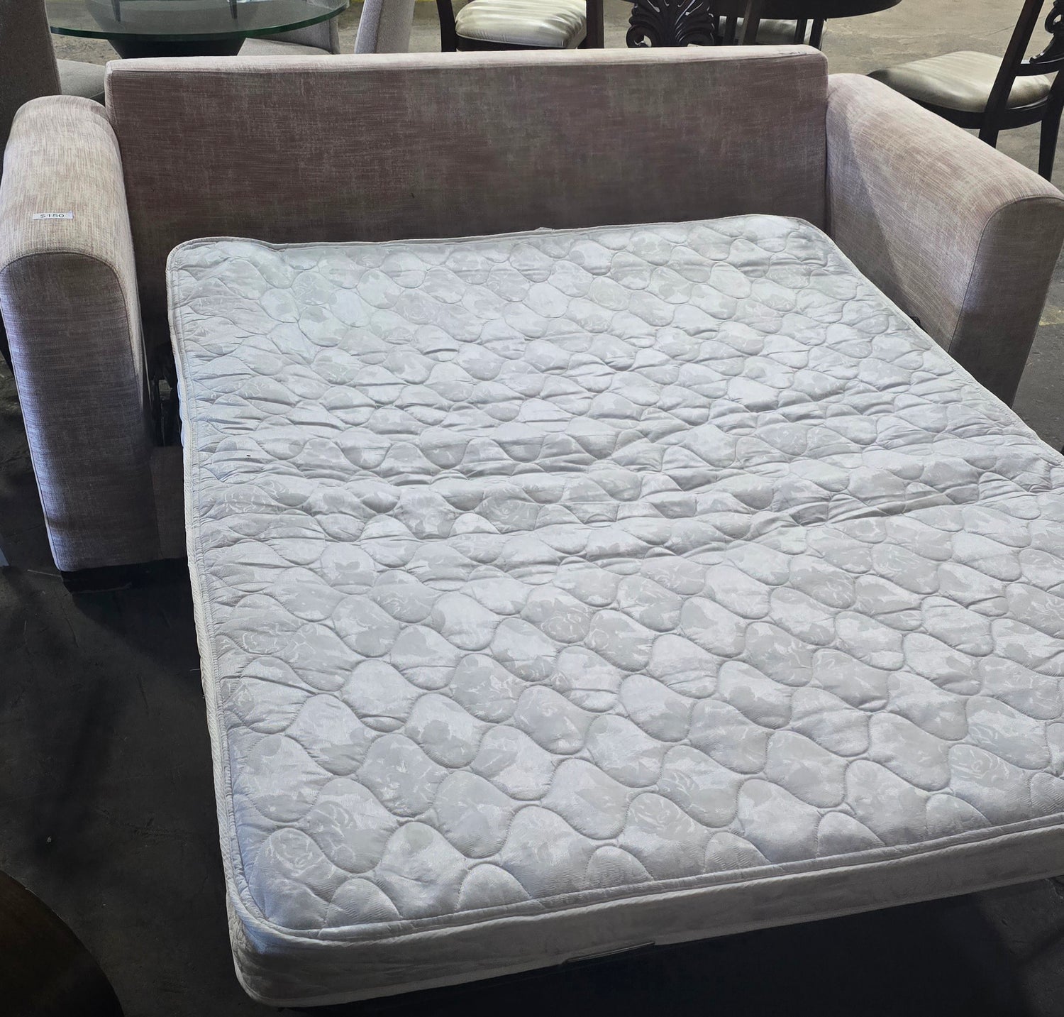 Blush upholstered queen sleeper sofa, 80 by 36 inches, available at Southern Hospitality Liquidation Cartersville GA