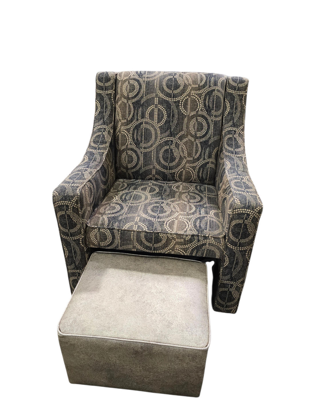 Upholstered Accent Chair with Hideaway Rolling Ottoman