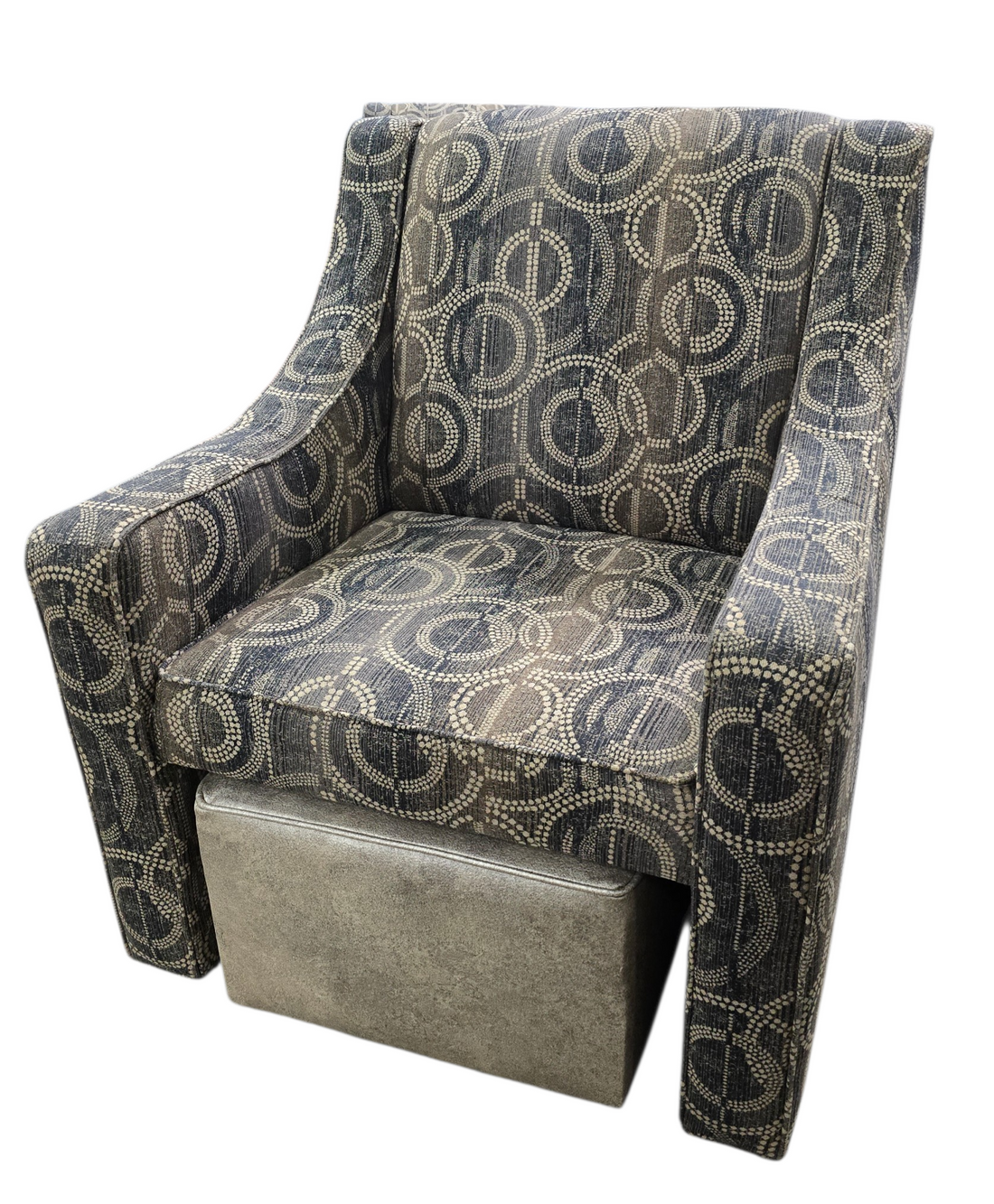 Upholstered Accent Chair with Hideaway Rolling Ottoman